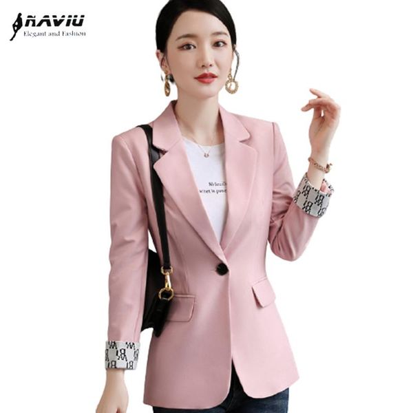 

women's suits & blazers fashion women casual pink blazer 2021 autumn temperament slim long sleeve formal jacket office ladies work coat, White;black