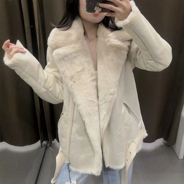 

2021 new winter european and american soft fur one thickened warm double-sided jacket medium length for women pfwt, Black;brown