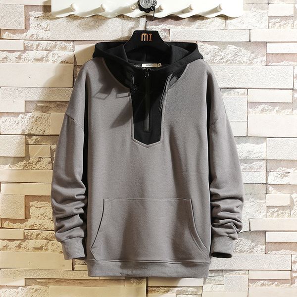 

new men patchwork hooded hoodies 2021 mens korean harajuku sweatshirts color block oversized hoodie xyde, Black