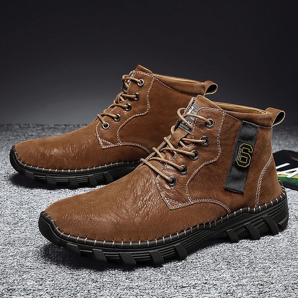 

handmade ankle boots working boots men luxury brand winter fur warm boots lace-up men casual original shoes bot brown botas, Black