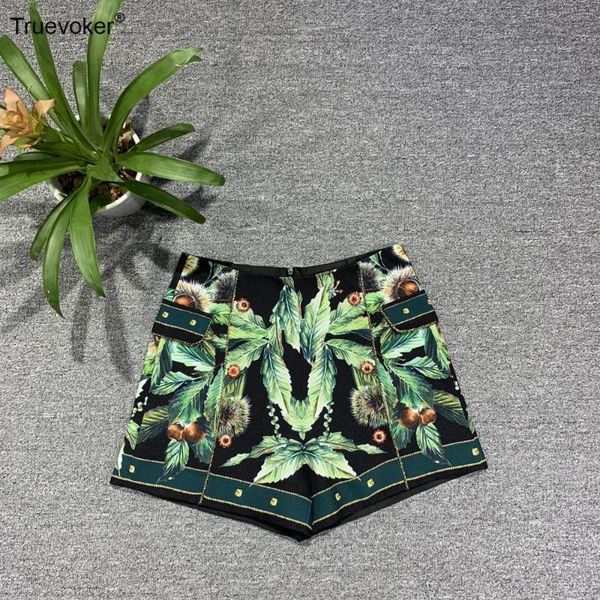 

women's shorts truevoker 2021 summer runway fashion holiday green fruit print crystal buttons party, White;black