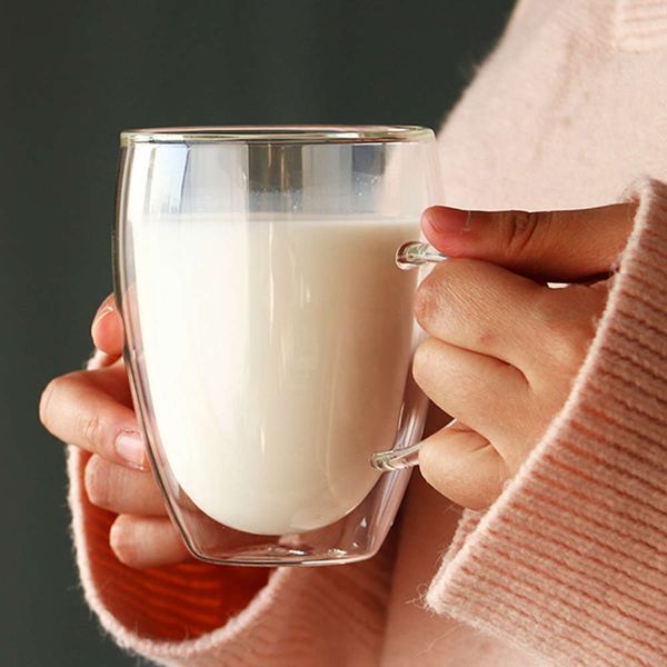 

100-400ml double-layer heat ristant transparent glass cup office coffee tea whiskey wine mug with handle drinkware