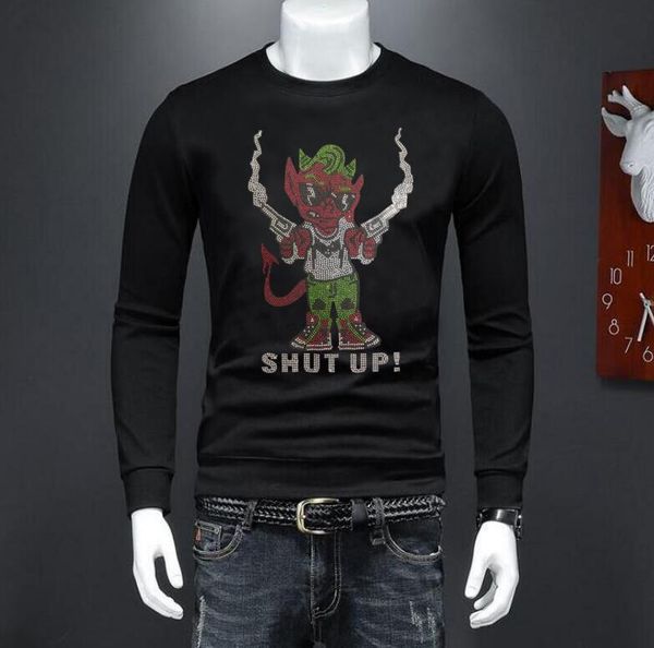 

men's hoodies & sweatshirts cartoon design hoody drill man with guns handsome rhinestones men, Black