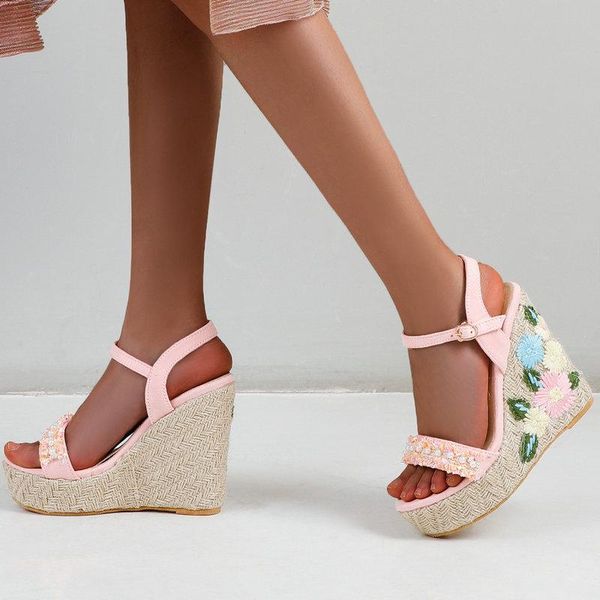 

sandals summer women shoes flower wedges fashion platform super high heels casual party ladies big size 33-45, Black