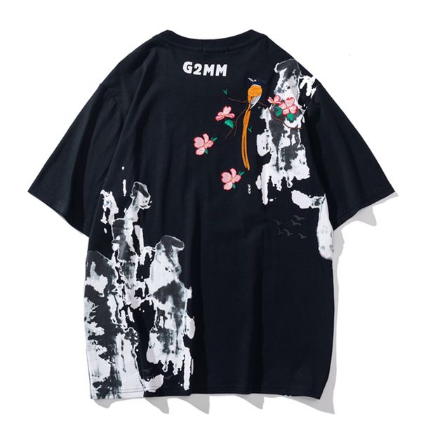 

new aelfric 2021 eden hip hop t shirt men ink painting embroidery casual tshirts streetwear summer fashion loose cotton short sleeve u3yj, White;black