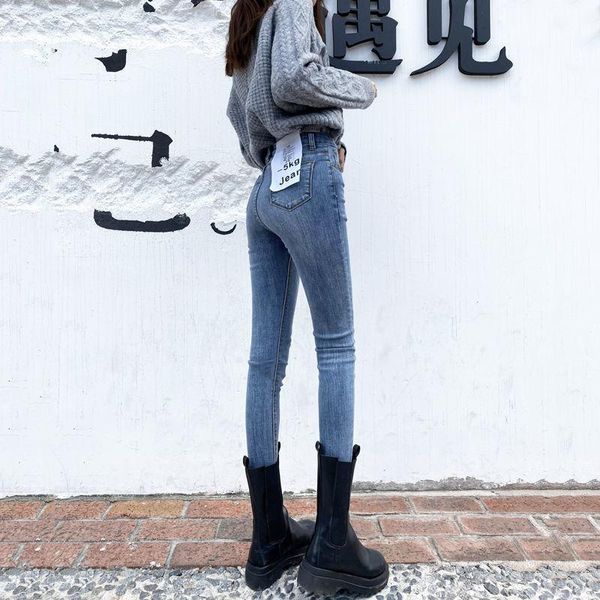 

women's jeans woman pants winter autumn high waist tight skinny, Blue