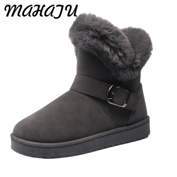 

boots women winter 2021 snow ankle warm fur shoes women's flat heel designed woman, Black