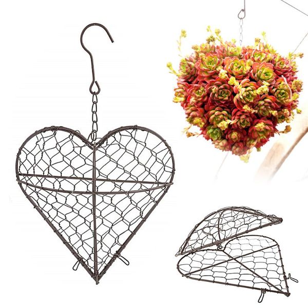 

other garden supplies retro creative iron wire heart-shaped hanging basket flower succulents trim rack gardening home decoration