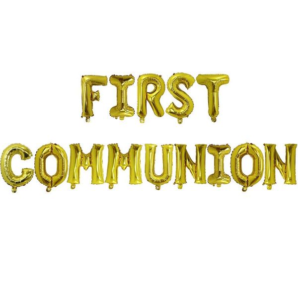 

party decoration 1set first holy communion gold balloons bunting banner religious 1st confirmation christening wall po props ballon