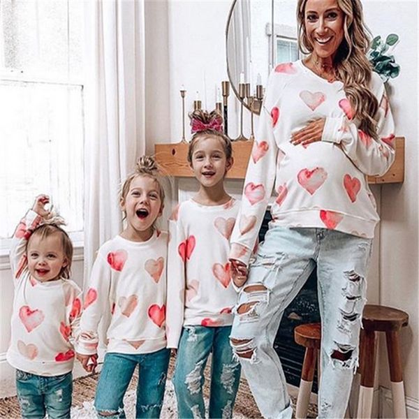 

family matching sweatshirt mother and daughter mommy and me matching clothes elegant cute sweet print hoodies women kid outfit, White