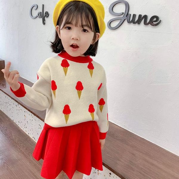

mihkalev baby girls fall outfits 2021 autumn children knitting clothing sets kids winter clothes sets +skirt girl tracksuit, White