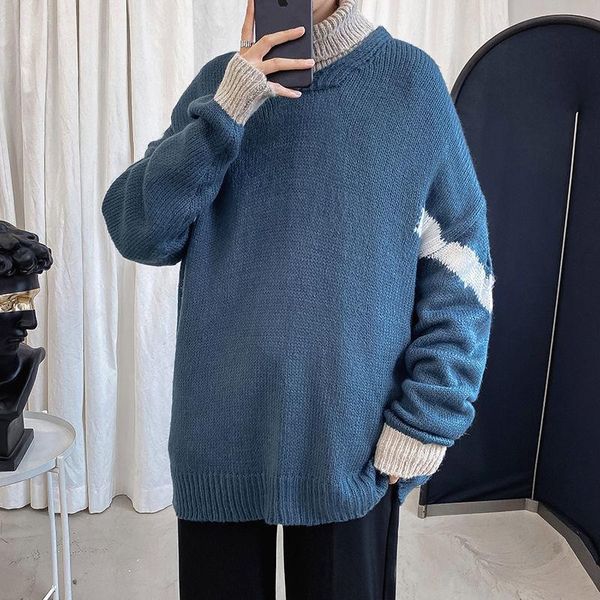 

men's turtleneck sweater autumn and winter new loose knit youth korean version thickened warm clothes, White;black