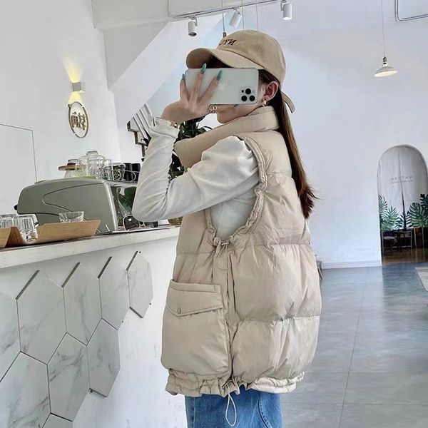 

vests korean autumn and winter stand collar loose white duck down temperament short women's down et vt 2021, Black;white