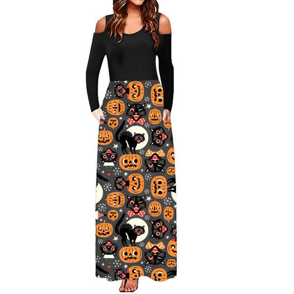 

2021 new strapless slim slimming dress female halloween print summer, Black;gray