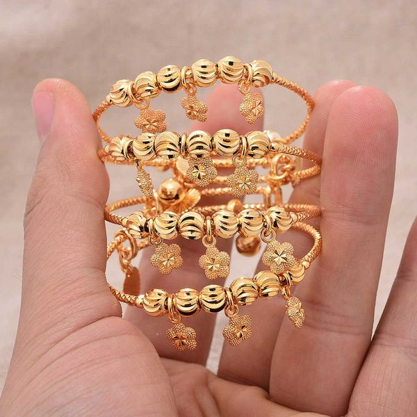 

flower france small child gold color bangles for girls child kids adjustable bracelets baby wear bracelets gift blessing q0719, Black