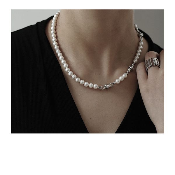

new arrival creative round bead natural pearl necklace elegant platinum plated frhwater pearl necklace for female, Silver