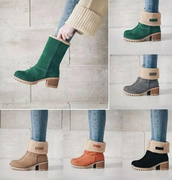 

boots 43 size women shoes fashion ankle solid color slip-on snow plush square heel winter, Black