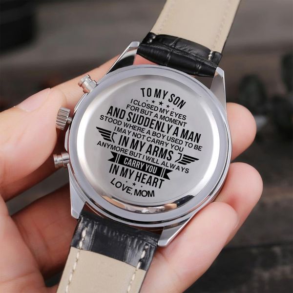 

wristwatches mom gives son's surprise luxury sports carving watch graduation birthday present belt waterproof, Slivery;brown