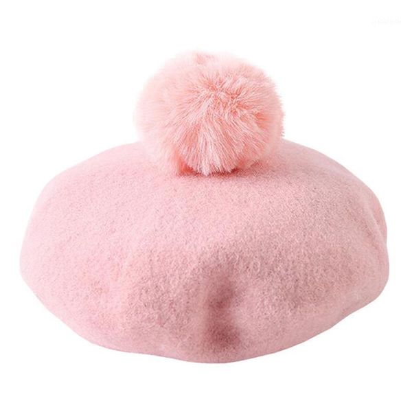 

kids girls boys artist french berets hats 2021 children wool solid color purple camel winter beanie cap baret flat hat, Blue;gray