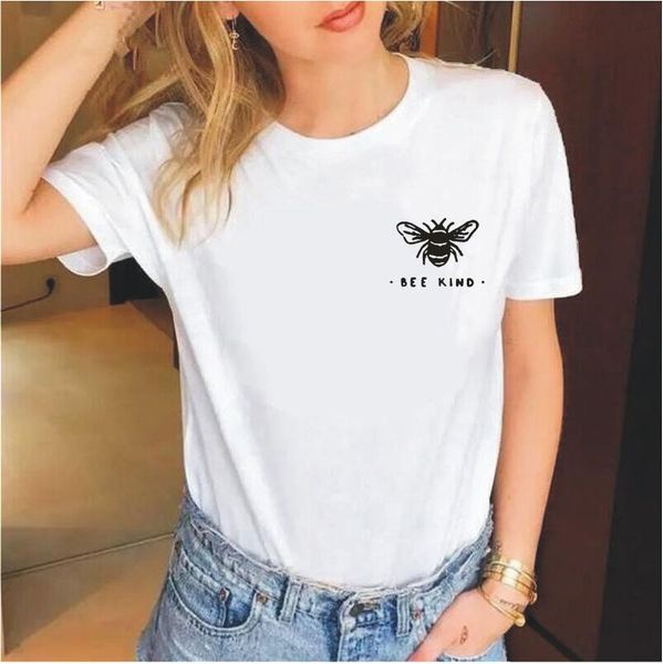 

women's t-shirt bee pocket pattern printed women clothes casual harajuku cotton short-sleeved summer plus size round neck t-shirts, White