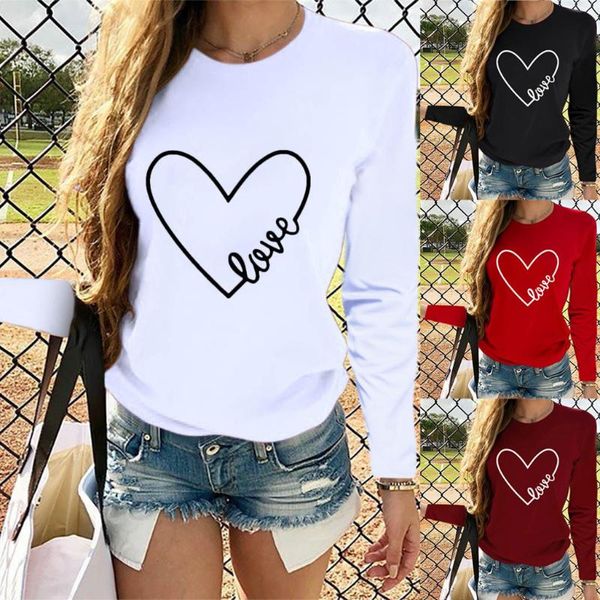 

women's t-shirt women tshirts ladies casual long sleeve o neck letter print heart-shaped summer clothing mujer camisetas femme t-shirt, White