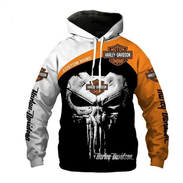 

3d printed 2021 men's new harley loose pullover hoodie sweater, Black