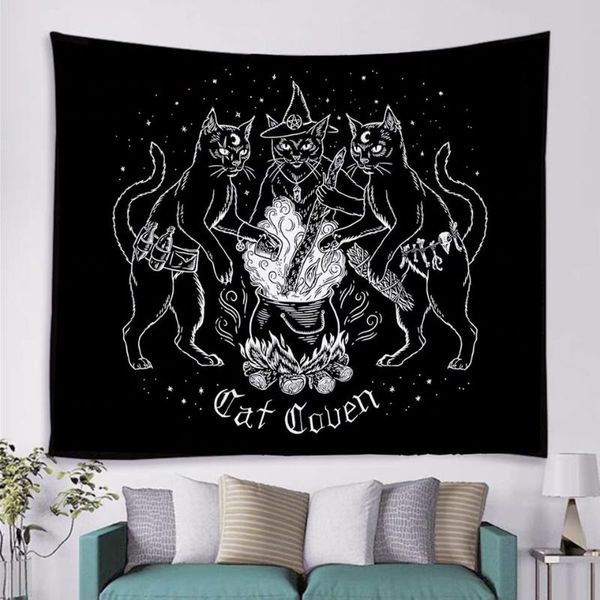 

tapestries black cat queen goddess pattern decor tapestry wall hanging witchcraft hippie carpets blanket