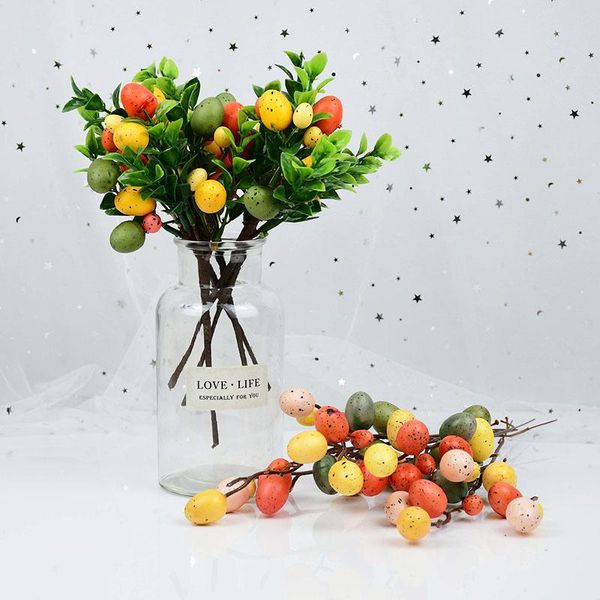 

1pc easter eggs branch plastic foam flowers spring festival floral decoration wedding happy easter party supplies for home decor