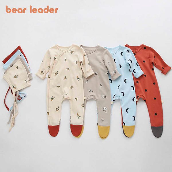 

bear leader born baby full sleeve spring rompers fashion toddler girls polka dot jumpsuits infant cute clothes with hats 210708, Blue