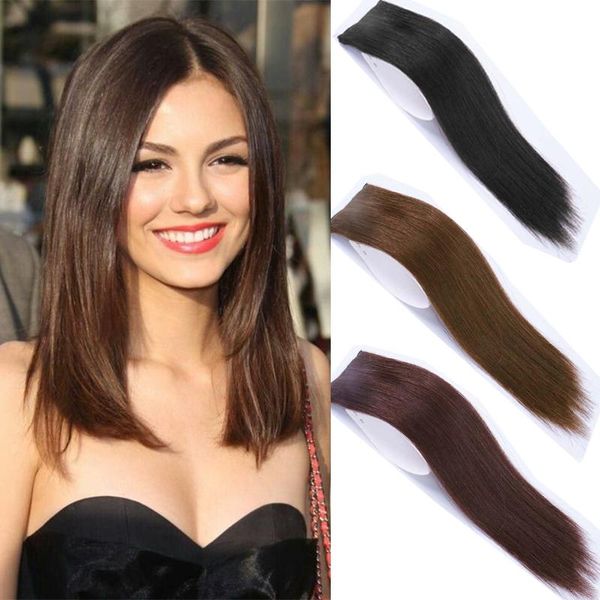 

synthetic wigs pageup inble seamless hair pads clip in one piece lining of natural side cover hairpiece, Black