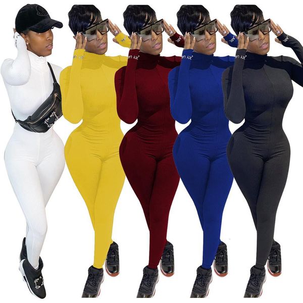 

2021 new tight solid color letter print casual fashion women jumpsuit autumn european and american office lady clothes mro4, Gray