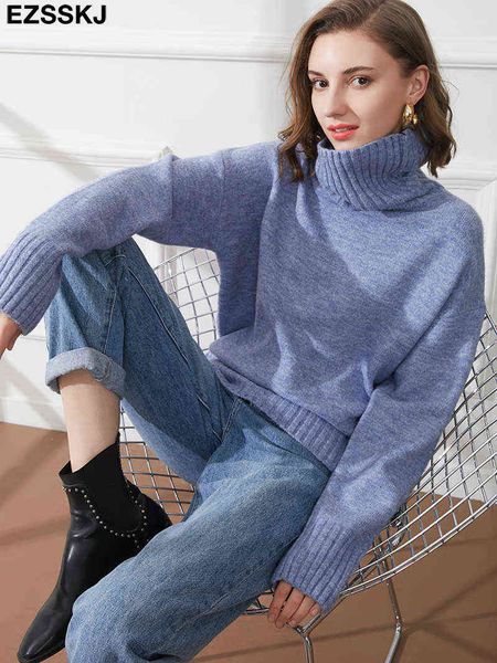 

autumn winter casual cashmere oversize thick sweater pullovers women loose turtleneck women's sweaters jumper 211109, White;black