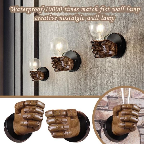 

1pc fist retro wall lamps creative restaurant bar clothing store nostalgic wall lamp indoor bedroom bedside decoration light #4