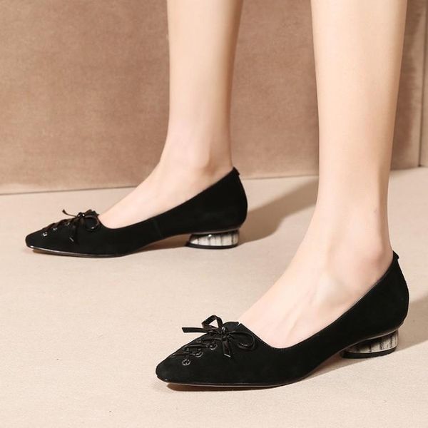 

dress shoes oversized 11 12 ladies high heels women woman pumps tie-tied bow-tipped shallow thick-heeled single, Black