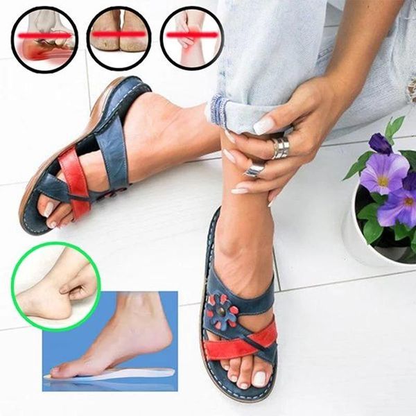 

new women comfy slippers anti-slip retro wedge with thick bottom stitching sandals ladies open toe beach casual shoes sandals, Black