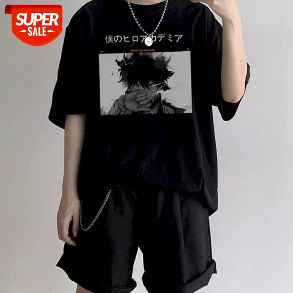 

summer tshirt women t shirt couple new ins japanese my hero academy black short-sleeved t-shirt loose korean student shirt #us8t, White