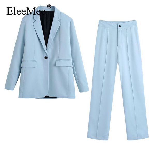 

women's two piece pants eleemee office blazer set for women 2021 pocket long sleeve straight coat and sets one breasted suit size xs-l, White