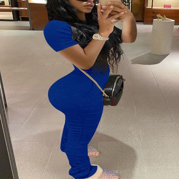 

stacked women color outfits solid piece female tracksuits sleeve designer womens two pants sets joggers short matching dsqtu, Black