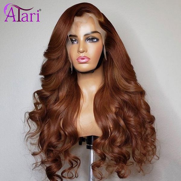 

lace wigs atari chocolate brown ombre human hair wig brazilian body wave hd transparent frontal pre plucked, Black;brown