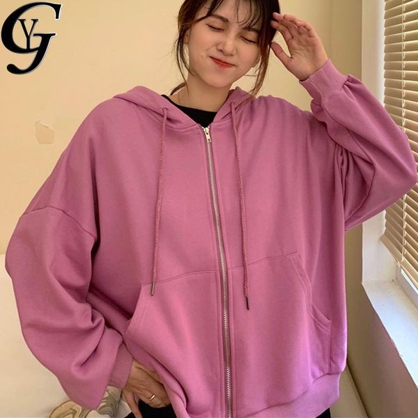 

women's hoodies & sweatshirts zipper hoodie women casual loose plus size ulzzang kawaii solid jacket sweatshirt fall long sleeve zip up, Black