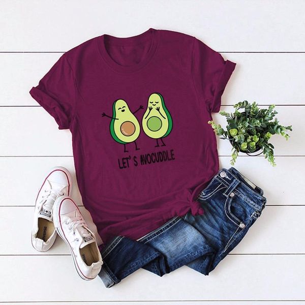 

s-5xl women fashion summer 2021 new leisure streetwear lady cartoon avocado print o neck short sleeve kawaii cute t-shirt, White