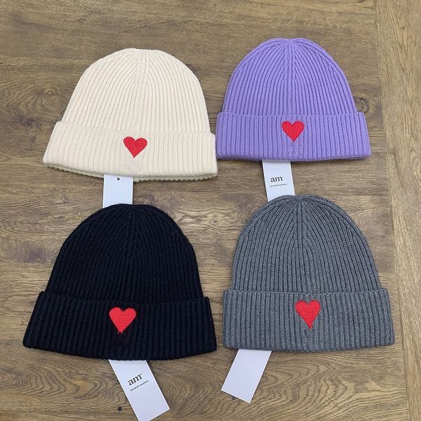 

factory wholesale 50% off french minority love embroidered flannel knitted wool hat for men and women lovers peach heart cold, Blue;gray