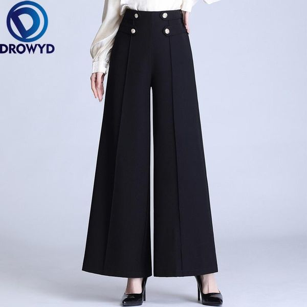 

women's pants & capris black wide-leg suit women fashion office work trousers summer girl casual loose ol thin korean pockets chic, Black;white