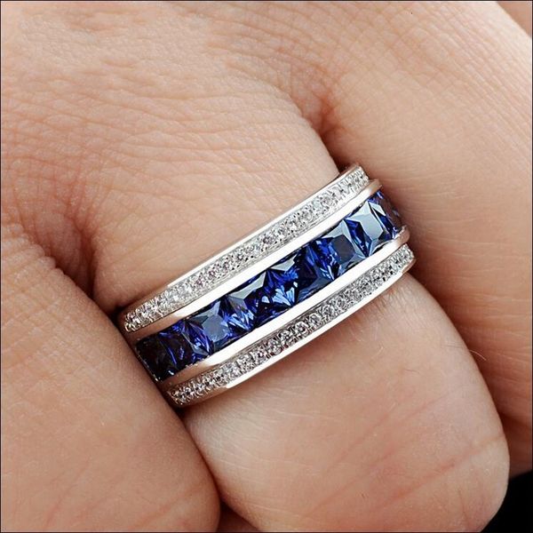 

designer handmade 14k white gold filled square simulated diamond cz stone overlay eternal wedding engagement ring for women and men, Slivery;golden