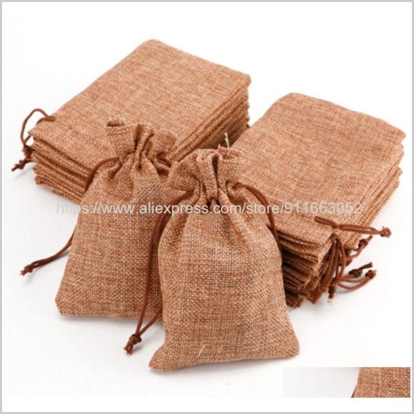 

50/10pcs light coffee wedding favor hessian burlap jute gift bags drawstring pouch favour bags ideal for the vintage wedding