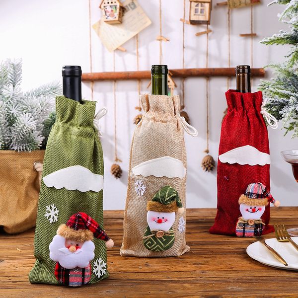 Рождественское вино бутылка крышка Санта-Клауса снеговика Drawstring подарочные сумки посуда Xmas Новый год украшения PHJK2108