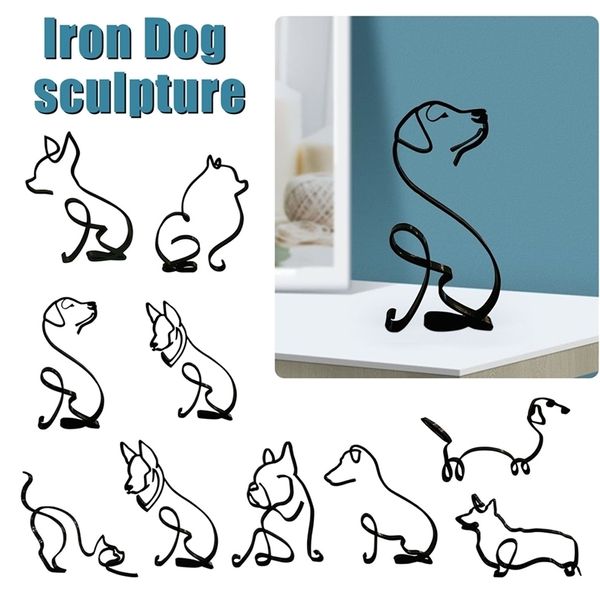 Dog Art Sculpture Simple Metal Abstract Decoration Home Decor Table Wall 210924
