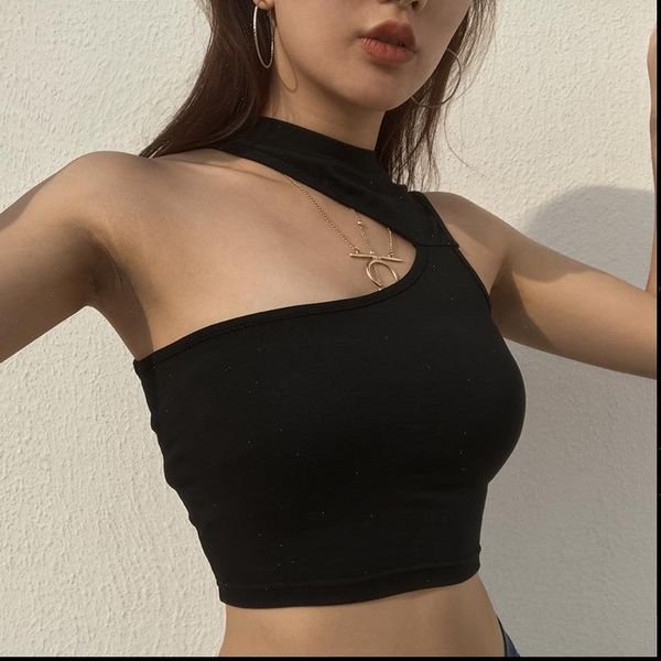 

2021 summer sleeveless women girls summer vest crop shirt blouse casual slim black tanks s  l, White