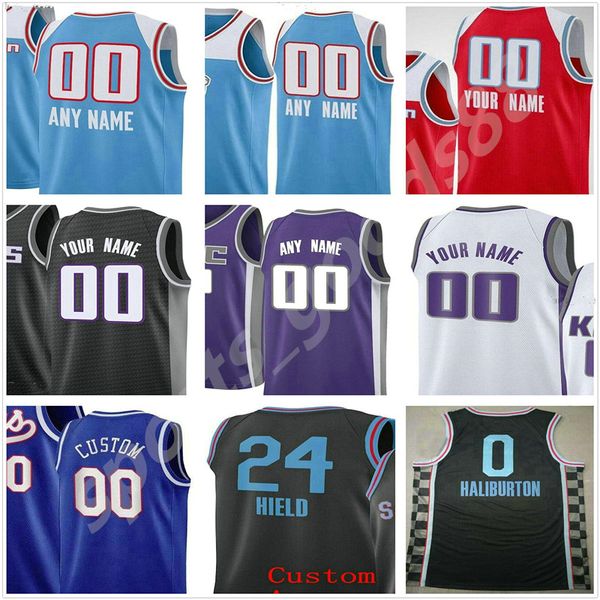 

custom printed 5 fox buddy 24 hield tyrese 0 haliburton marvin 35 bagley iii men woman kids basketball jerseys, Black
