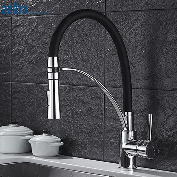 

kitchen faucets good quality pull down tap with rubber design black chrome dual sprayer nozzle faucet torneira cozinha at2388